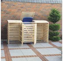 Mülltonnenbox aus Holz mit geöffneter Tür und Mülltonne