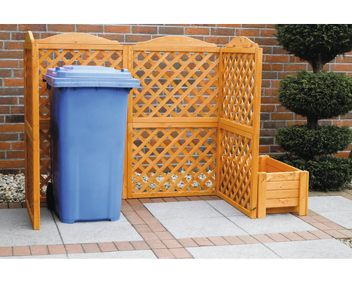Mülltonnenbox promadino Rex für 2 Tonnen inkl. Pflanzkasten 171 x 79 x 127 cm braun Mülltonnenbox aus Holz mit Pflanzkasten und Mülltonne