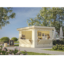 Holz Kiosk mit Ausgabefenster und Außendekoration im Garten