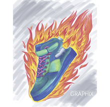Illustration eines Turnschuhs umgeben von Flammen.