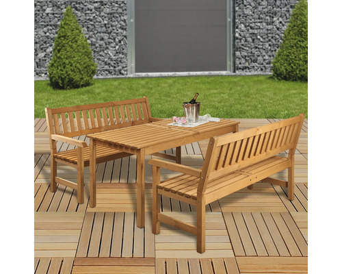 Gartenmöbelset aus Holz mit Tisch und zwei Bänken