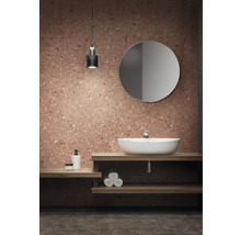 Modernes Badezimmer mit Aufsatzwaschbecken, Spiegel und Terrazzo Wandfliesen