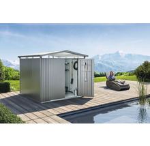 Gartenhaus Biohort Panorama P3 mit Doppeltür, Regal und Dachrinne 273 x 238 cm silber-metallic