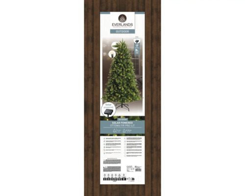 Everlands Logo. Solarbetriebener Ottawa Tannenbaum für den Außenbereich mit Beleuchtung.