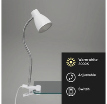 Weiße Klemmleuchte mit flexiblem Arm und 3000K warmweißem Licht