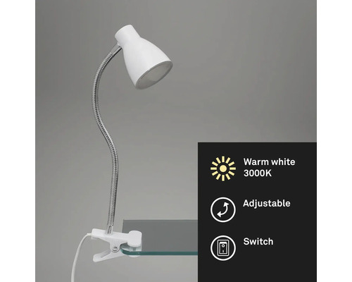 Weiße Klemmleuchte mit flexiblem Arm und 3000K warmweißem Licht