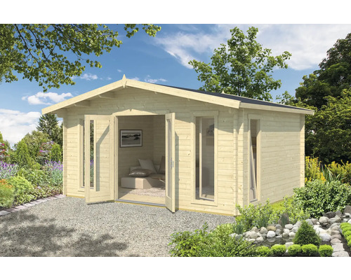 Gartenhaus aus Holz mit Doppeltür und Fenster im Garten