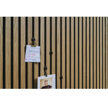 Wandpaneel aus Holz mit Notizen und Foto