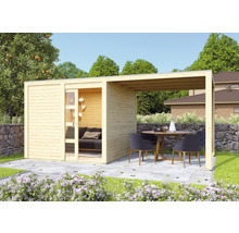 Gartenhaus Karibu Carlson 2 mit Schleppdach und selbstklebender Dachfolie 542,5 x 276 cm natur