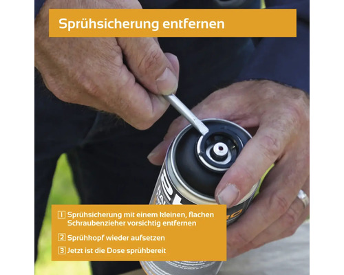 Entfernen der Sprühsicherung einer Sprühdose mit einem Schraubendreher