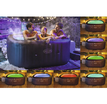 Lay-Z-Spa Maldives Whirlpool mit drei Personen und verschiedenen Beleuchtungsoptionen.
