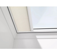 Detailaufnahme eines Dachfensters mit Plissee