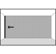 Illustration eines Holzschiebetürsystems mit Pfeil, der die Schieberichtung angibt