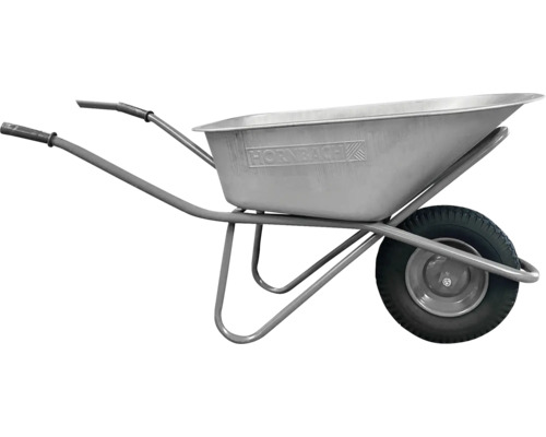 Schubkarre aus Stahl mit Gummireifen und Hornbach Logo