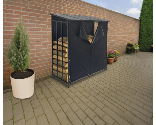 Kaminholzunterstand Firewood 183 x 70 x 188 cm anthrazit Holzlagerregal mit Abdeckung im Außenbereich zur Lagerung von Brennholz.