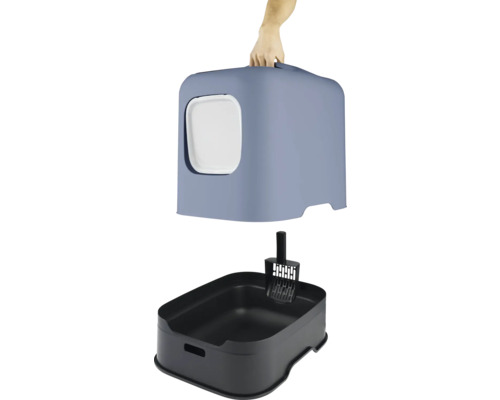 Katzenklo mit Haube, Schaufel und Hand am Griff