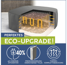 Aufgeschnittene Whirlpoolabdeckung zur Veranschaulichung der Isolierung und Energieeffizienz.