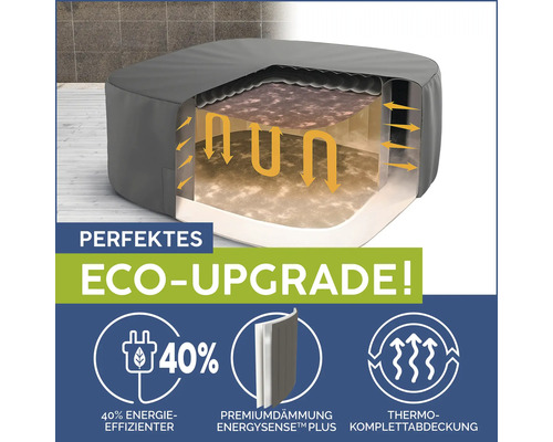 Aufgeschnittene Whirlpoolabdeckung zur Veranschaulichung der Isolierung und Energieeffizienz.