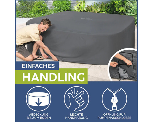 Abdeckung für einen Whirlpool mit einfacher Handhabung und Öffnung für Pumpenanschlüsse