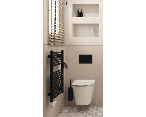 Modernes Badezimmer mit Toilette, Heizkörper und Jalousien
