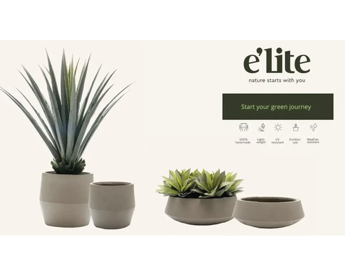 Dekorative Kunstpflanzen in verschiedenen Töpfen für den Innen- und Außenbereich.