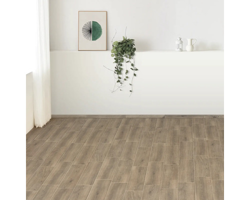 Heller Raum mit Holzbodenfliesen und Dekoration