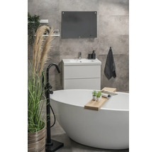 Modernes Badezimmer mit freistehender Badewanne, Waschtisch, Spiegel und Dekoration