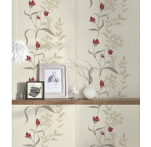 Tapete mit floralem Muster in Rot und Beige