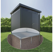 Gartenschuppen mit Erdschraubenfundament auf Rasen