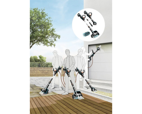 Illustration einer elektrischen Bürste für die Reinigung von Oberflächen im Außenbereich.