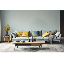 Wohnzimmer mit Sofa, Kissen, Couchtisch und Dekoration für eine gemütliche Atmosphäre