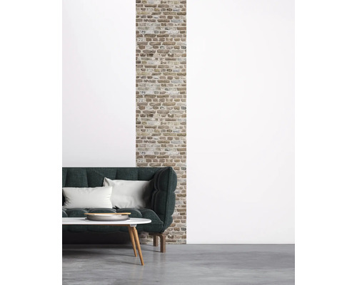 Innenraumszene mit Ziegelwand, Sofa und Tisch