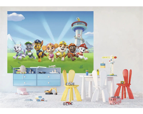 Kinderzimmer mit Paw Patrol Wandbild, Schrank und Spielzeug