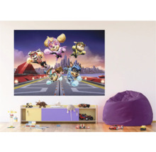 Kinderzimmer mit Paw Patrol Wandbild, Kommode und Sitzsack.