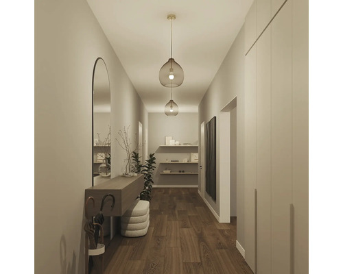 Flur mit Spiegel, Konsole, Garderobe und Pendelleuchten