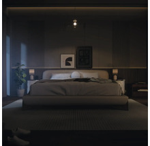 Schlafzimmer mit Bett, Nachttischen und dekorativen Elementen für eine entspannende Atmosphäre