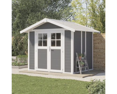 Gartenhaus mit Doppeltür und Satteldach auf Rasen