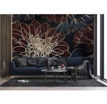 Wohnzimmer mit Sofa und florale Fototapete