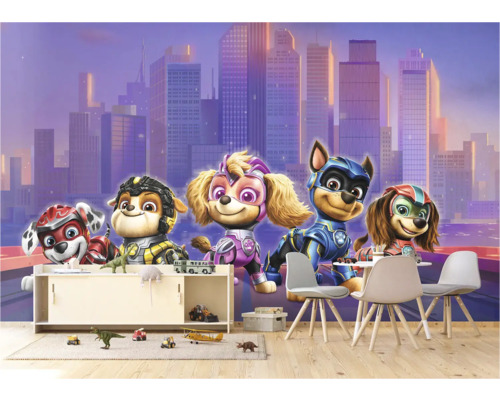 Fototapete mit Paw Patrol-Motiv in einem Kinderzimmer