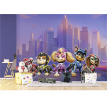 Fototapete mit Paw Patrol Motiv und Stadtlandschaft im Hintergrund
