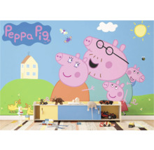 Peppa Pig Fototapete im Kinderzimmer mit Spielzeug und Kommode