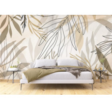 Schlafzimmer mit botanischer Tapete mit Blättern
