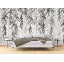 Schlafzimmer mit Fototapete mit Blattmotiv