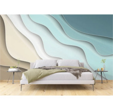 Schlafzimmer mit Fototapete im Wellendesign