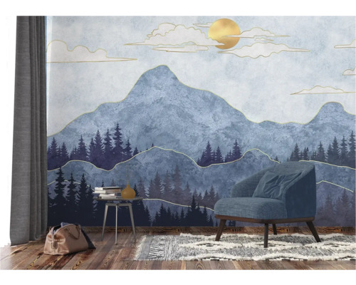 Wohnzimmer mit Wandbild, Sessel, Teppich und Beistelltisch