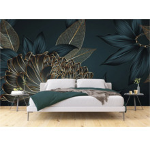Schlafzimmer mit Fototapete mit Blumenmuster