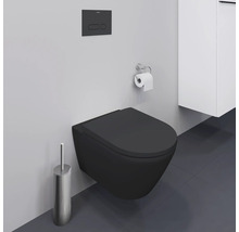 Wand-Tiefspültoilette in Schwarz mit Toilettenpapierhalter und Toilettenbürste