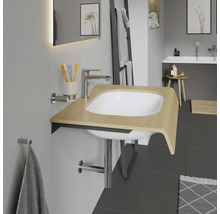 Badezimmer mit Waschtisch, Armatur und Handtuchhalter