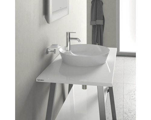 Badezimmerwaschtisch mit Aufsatzwaschbecken, Armatur und Seifenschale