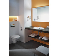 Modernes Badezimmer mit Hänge-WC, Waschtisch und Spiegel